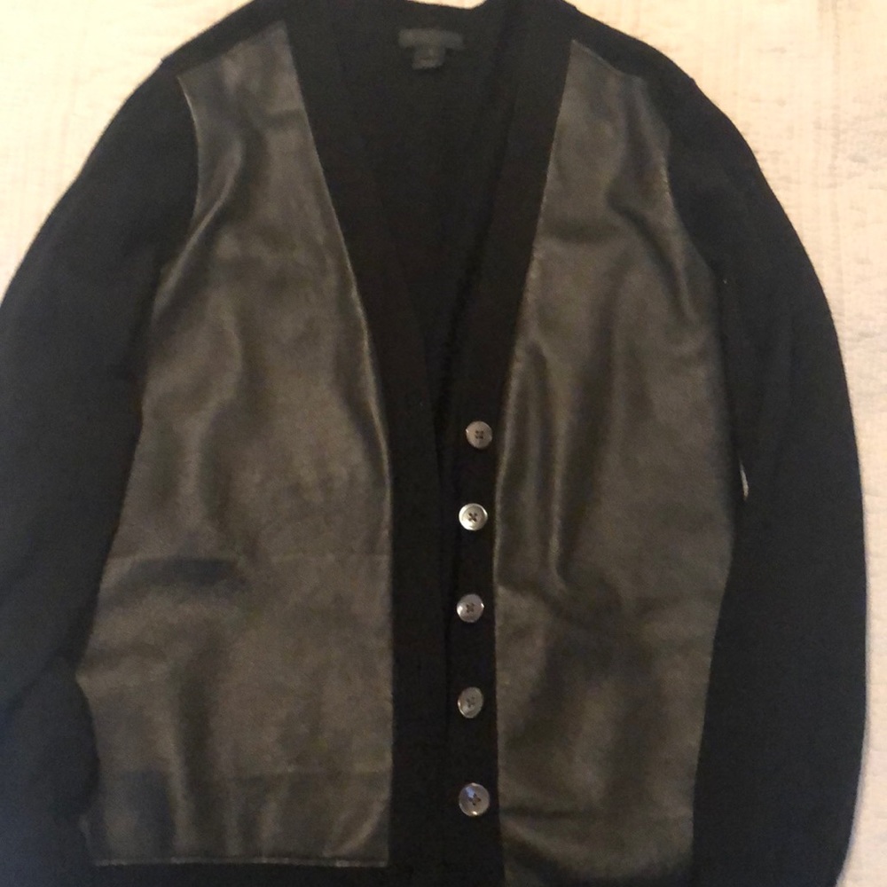 Jcrew leather and merino wool cardigan